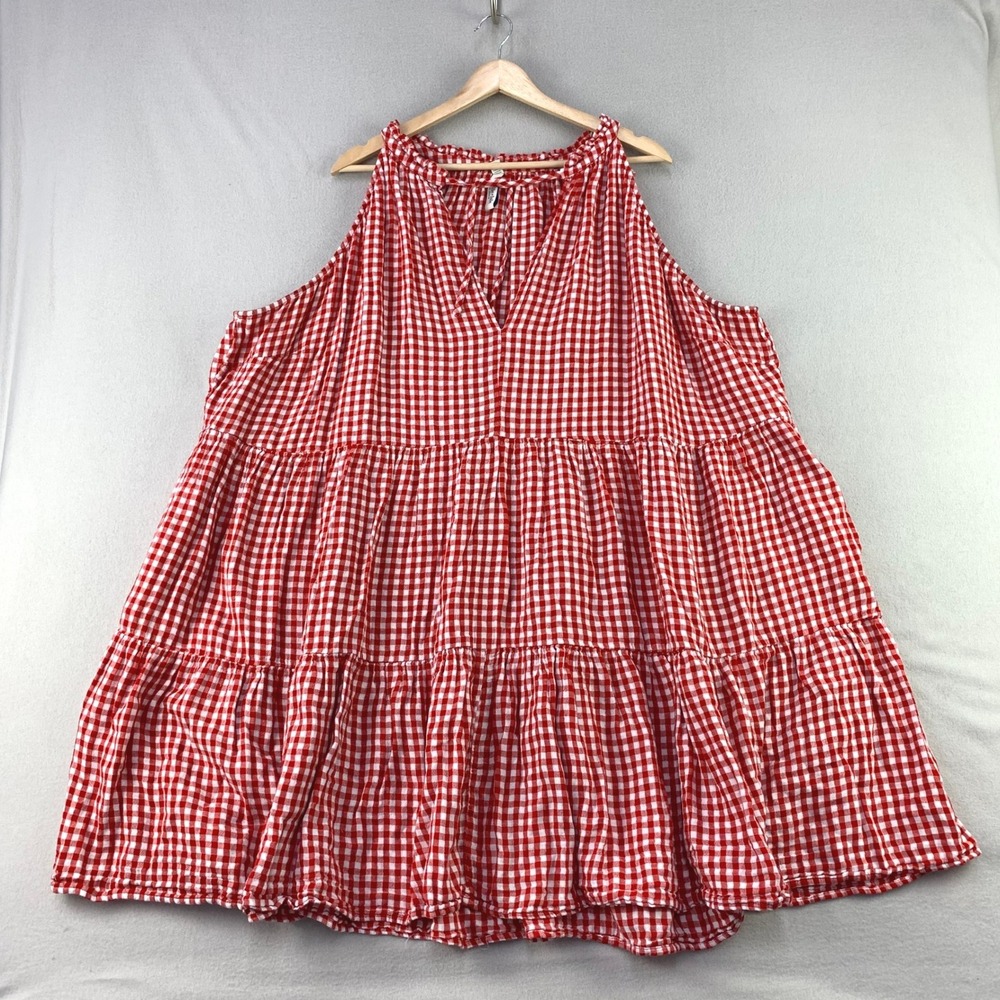 Belle Isle by Torrid Gingham Tiered Mini Dress Women 5 Red White Cottagecore